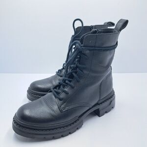 Steve Madden Jamisyn Black Leather Fashion Lace Up Ankle Chunky Combat Boot 8.5